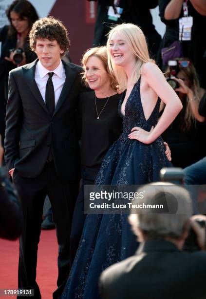 Actor Jesse Eisenberg, director Kelly Reichardt and actress Dakota Fanning attend "Night Moves" Premiere during the 70th Venice International Film...