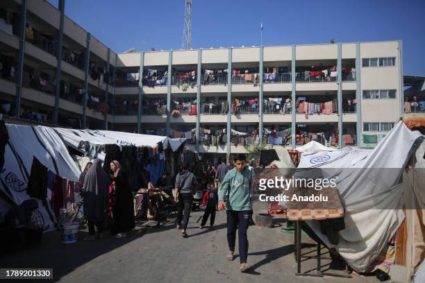 View of the United Nations Relief and Works Agency for Palestine Refugees school in Deir al-Balah, Gaza used as a sheltering place for displaced...