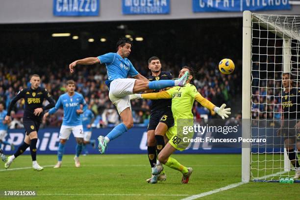 Victor Osimhen of SSC Napoli takes a shot during the Serie A TIM match between SSC Napoli and Empoli FC at Stadio Diego Armando Maradona on November...