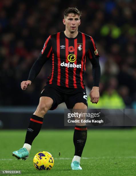 Illya Zabarnyi of AFC Bournemouth during the Premier League match between AFC Bournemouth and Newcastle United at Vitality Stadium on November 11,...