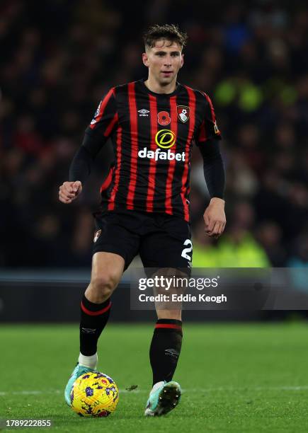 Illya Zabarnyi of AFC Bournemouth during the Premier League match between AFC Bournemouth and Newcastle United at Vitality Stadium on November 11,...