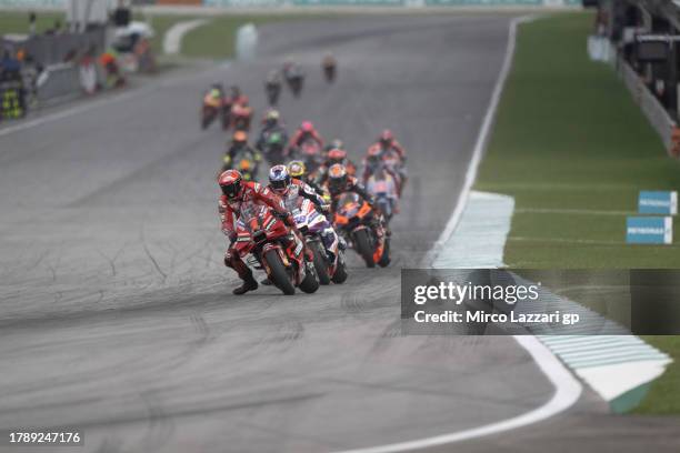 Francesco Bagnaia of Italy and Ducati Lenovo Team leads the field during the MotoGP race during the MotoGP of Malaysia - Race at Sepang Circuit on...