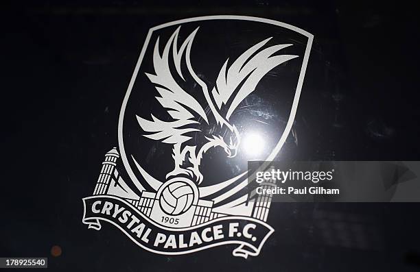 The Crystal Palace crest is pictured prior to the Barclays Premier League match between Crystal Palace and Sunderland at Selhurst Park on August 31,...