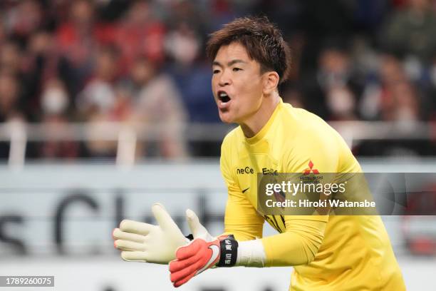 Shusaku Nishikawa of Urawa Red Diamonds gestures during the J.LEAGUE Meiji Yasuda J1 32nd Sec. Match between Urawa Red Diamonds and Vissel Kobe at...