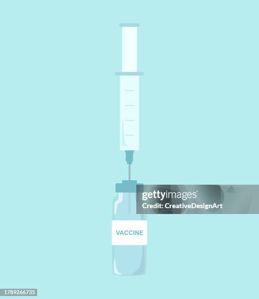 illustrazioni stock, clip art, cartoni animati e icone di tendenza di flacone di vaccino e siringa su sfondo turchese. concetti di vaccinazione, assistenza sanitaria e medicina - human papilloma virus