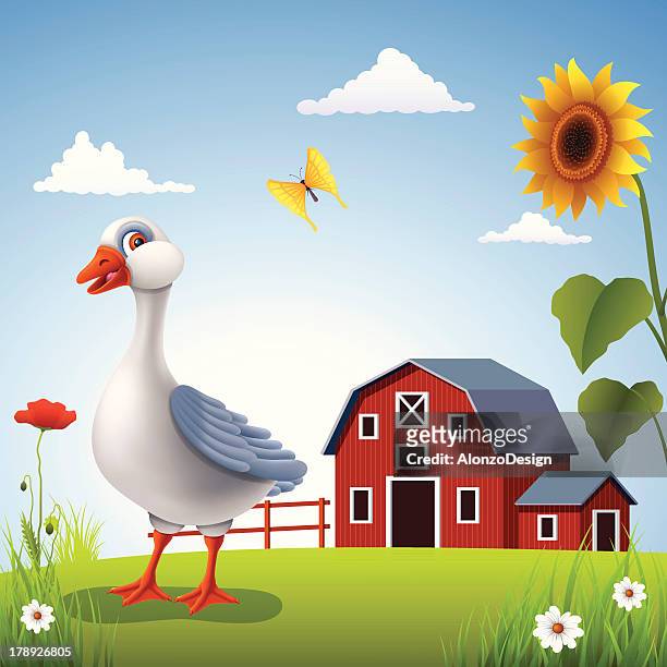 stockillustraties, clipart, cartoons en iconen met goose on the farm - ganzenvlees