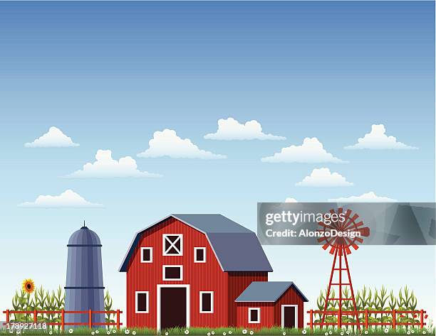 stockillustraties, clipart, cartoons en iconen met a illustration of a barn at a farm - schuur