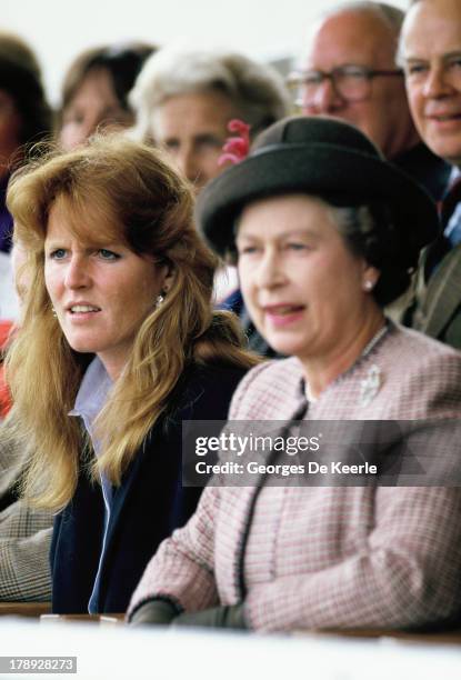 Sarah, Duchess of York , and Queen Elizabeth II in 1990 ca. In London, England.
