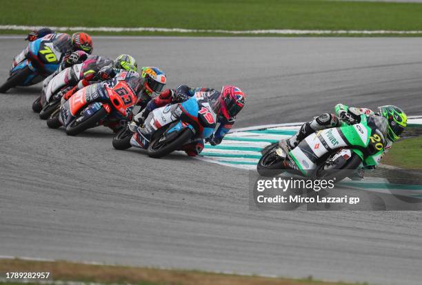 Lorenzo Fellon of France and CIP Green Power leads the field during the Moto3 race during the MotoGP of Malaysia - Race at Sepang Circuit on November...