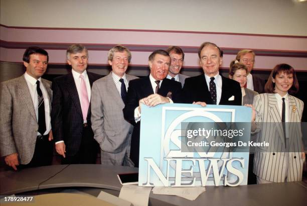 Tony Blackburn, Peter Marshall, Derek Jameson, Andrew Neil, Alastair Yates, Rupert Murdoch, Penny Smith, Bob Friends, Kay Burley during the launch of...