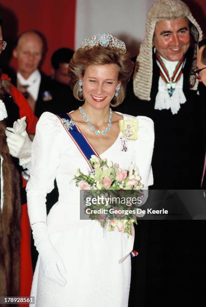 Birgitte, Duchess of Gloucester, at Claridges Hotel for a banquet hosted by Sheikh Zayed, former president of the United Arabian Emirates, as part of...