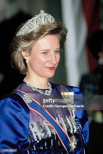 Birgitte, Duchess of Gloucester, attends a State Banquet on April 18, 1990 in London; England.