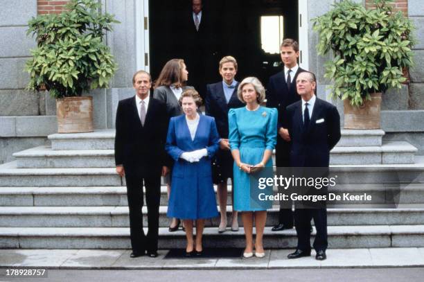 Juan Carlos I, Princess Elena of Spain, Queen Elizabeth II, Princess Cristina of Spain, Queen Sofia of Spain, Prince Felipe of Spain, Prince Philip...