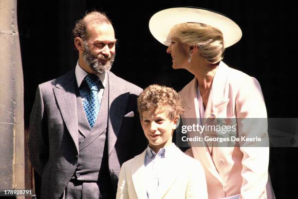 Prince And Princess Michael Of Kent and their son Lord Frederick Windsor attend the wedding of James Ogilvy and Julia Rawlinson at St. Mary The...