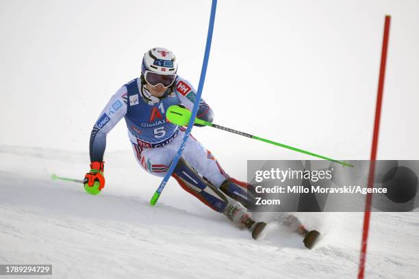 Henrik Kristoffersen of Team Norway in action during the Audi FIS Alpine Ski World Cup Men's Slalom on November 18, 2023 in Gurgl, Austria.
