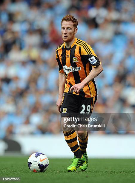 Stephen Quinn of Hull City during the Barclays Premier League match between Manchester City and Hull City at the Etihad Stadium on August 31, 2013 in...