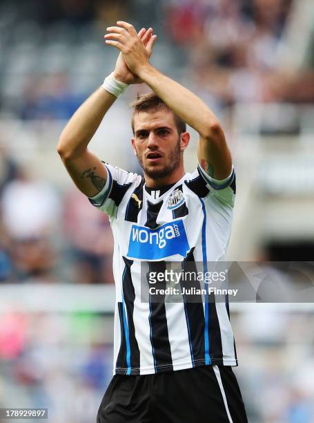Davide Santon of Newcastle United is seen during the Barclays Premier League match between Newcastle United and Fulham at St James' Park on August...