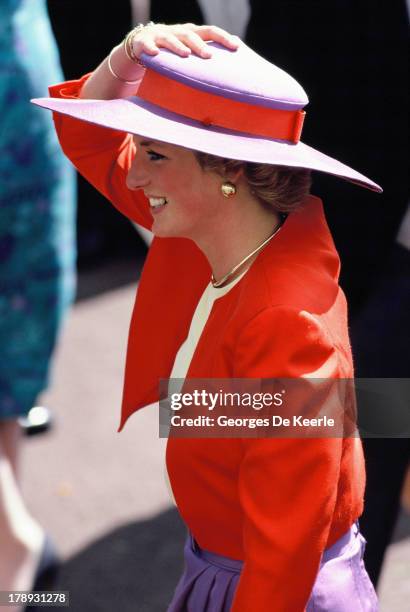 Diana, Princess of Wales, attends the first day of Royal Ascot on June 19, 1989 in Ascot, England. The Princess wears a suit by Catherine Walker and...