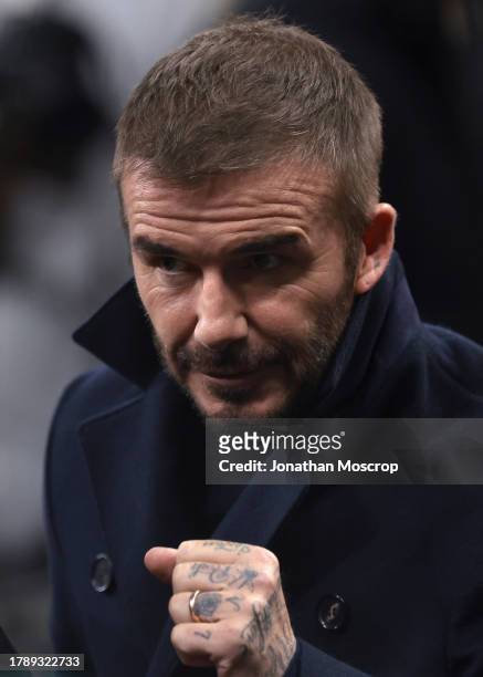 Former England, Manchester United, LA Galaxy, AC Milan and PSG player and actual President and Co Owner of Inter Miami, David Beckham looks on prior...