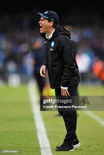 Rudi Garcia, Head Coach of SSC Napoli, reacts during the Serie A TIM match between SSC Napoli and Empoli FC at Stadio Diego Armando Maradona on...