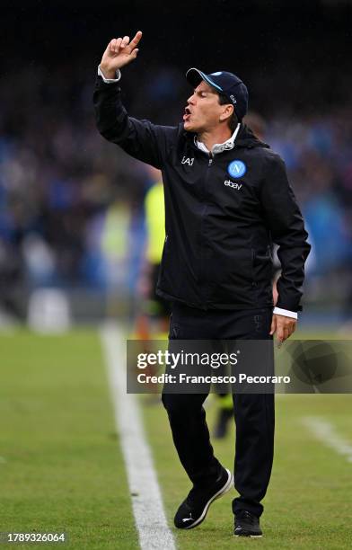 Rudi Garcia, Head Coach of SSC Napoli, reacts during the Serie A TIM match between SSC Napoli and Empoli FC at Stadio Diego Armando Maradona on...