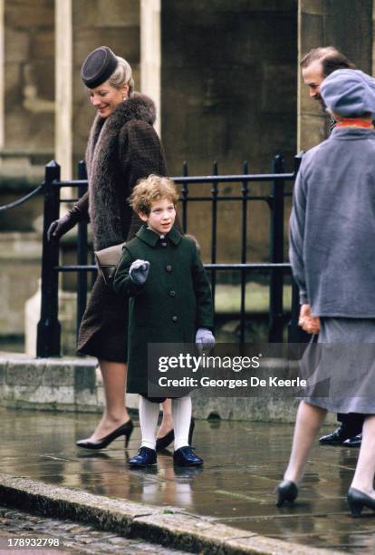 Lord Frederick Windsor and his parents, Prince and Princess Michael of Kent, attend the Royal Christmas Service at St George's Chapel on December 25,...