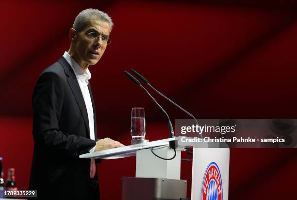 Dr. Michael Diederich chief financial officer of FC Bayern Muenchen during the annual general meeting of football club FC Bayern Muenchen at BMW Park...