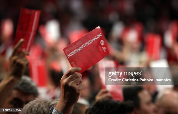 Voting Cards during the annual general meeting of football club FC Bayern Muenchen at BMW Park on November 12, 2023 in Munich, Germany.