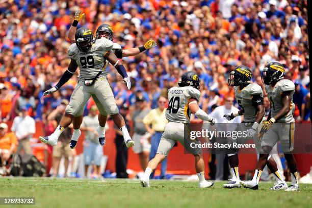 Allen Covington of the Toledo Rockets reacts to a turnover by the Florida Gators during a game at Ben Hill Griffin Stadium on August 31, 2013 in...