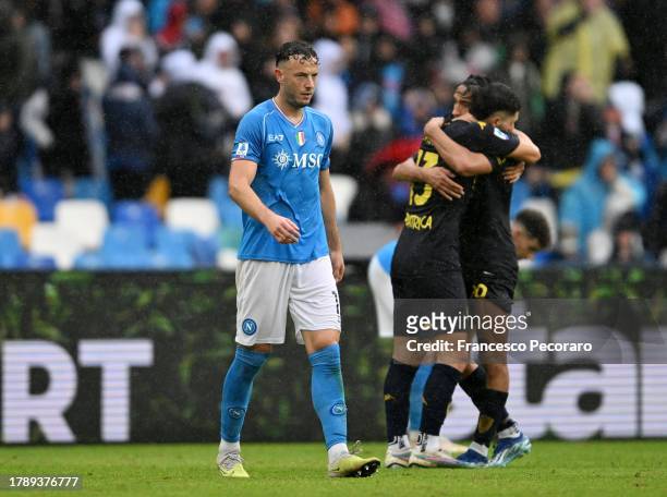 Amir Rrahmani of SSC Napolilooks dejected at full-time after their team's defeat in the Serie A TIM match between SSC Napoli and Empoli FC at Stadio...