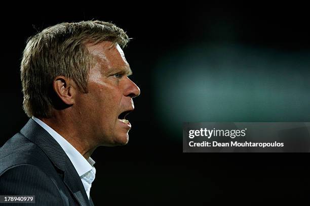 Go Ahead Eagles Manager / Head Coach, Foeke Booy gives his team instructions during the Eredivisie match between RKC Waalwijk and Go Ahead Eagles at...