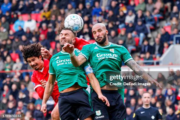 Andre Ramalho of PSV Eindhoven, Luuk de Jong of PSV Eindhoven, Bram van Polen of PEC Zwolle, Apostolos Vellios of PEC Zwolle battle for the ball...