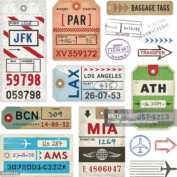 stockillustraties, clipart, cartoons en iconen met baggage tags and stamps - reizen