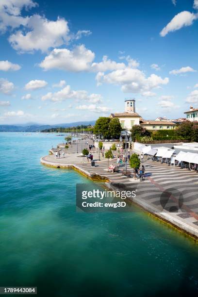 holidays in italy - scenic view of the tourist town of lazise on lake garda - italy city break stock pictures, royalty-free photos & images