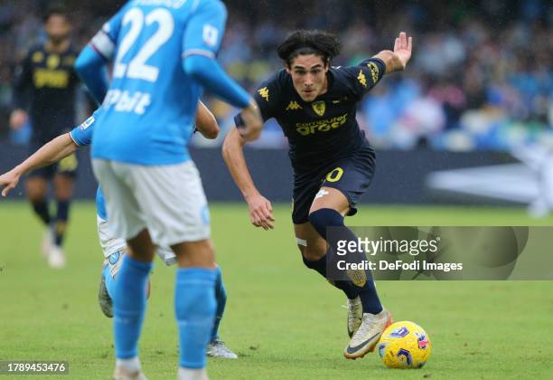 Matteo Cancellieri of Empoli FC controls the ball during the Serie A TIM match between SSC Napoli and Empoli FC at Stadio Diego Armando Maradona on...