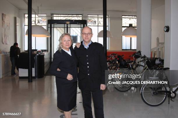 French Fashion designer Agnes B. Poses with her son Etienne Bourgois at Agnes B.'s headquarters, on February 18, 2008 in Paris. AFP PHOTO JACQUES...