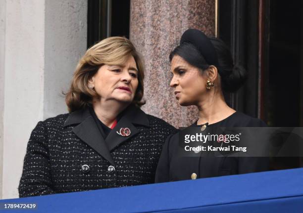 Cherie Blair and Akshata Murty attend the National Service of Remembrance at The Cenotaph on November 12, 2023 in London, England. Every year,...