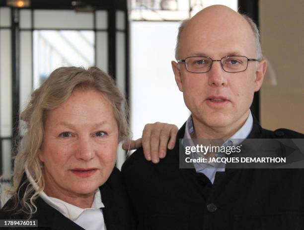 French Fashion designer Agnes B. Poses with her son Etienne Bourgois at Agnes B.'s headquarters, on February 18, 2008 in Paris. AFP PHOTO JACQUES...