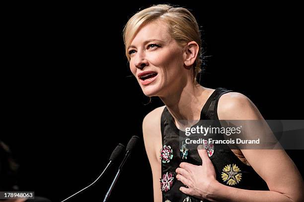 Cate Blanchett attends the premiere of the movie 'Blue Jasmine' during the 39th Deauville American film festival on August 31, 2013 in Deauville,...