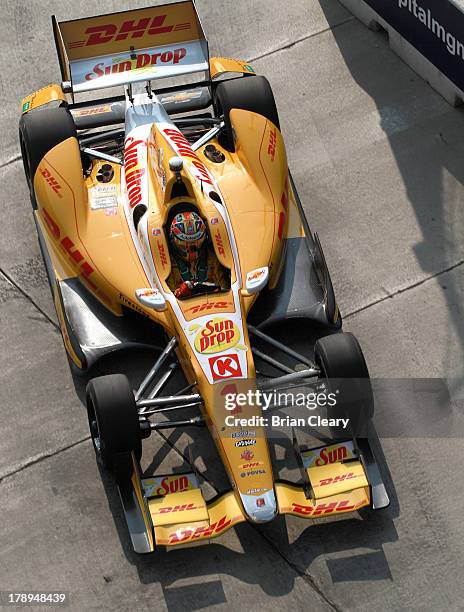 Ryan Hunter-Reay, driver of the Andretti Autosport Chevrolet Dallara drives drives through a turn during practice for the Grand Prix of Baltimore on...