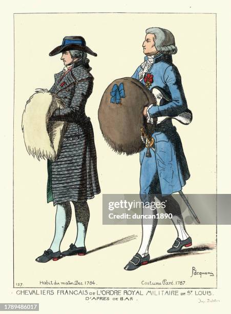 history, fashions of 18th century france, men, chevaliers francais de l'ordre royal militaire de st. louis - ordre stock illustrations