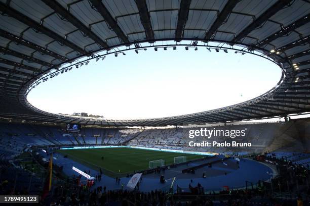 General view inside the stadium prior to the Serie A TIM match between SS Lazio and AS Roma at Stadio Olimpico on November 12, 2023 in Rome, Italy.