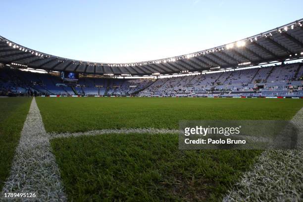 General view inside the stadium prior to the Serie A TIM match between SS Lazio and AS Roma at Stadio Olimpico on November 12, 2023 in Rome, Italy.