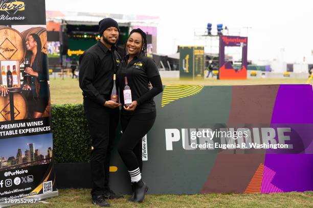 Pur Noire Winery and Tasting Room owners Kenneth and Carissa Stephens attend Honeyland at Crown Festival Park on November 11, 2023 in Sugar Land,...