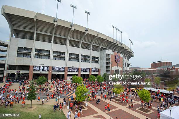 General view of Auburn's Jordan-Hare Stadium before the Auburn Tigers' game against the Washington State Cougars on August 31, 2013 at Jordan-Hare...