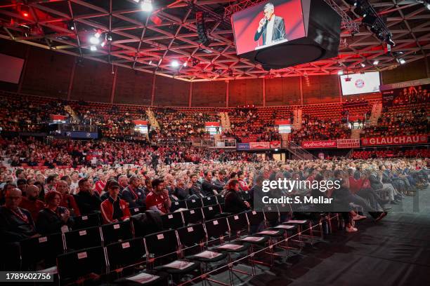 The audience such as members and fans of FC Bayern Muenchen during the annual general meeting of football club FC Bayern Muenchen at BMW Park on...