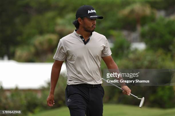 Satoshi Kodaira of Japan looks on from the eighth green during the final round of the Butterfield Bermuda Championship at Port Royal Golf Course on...