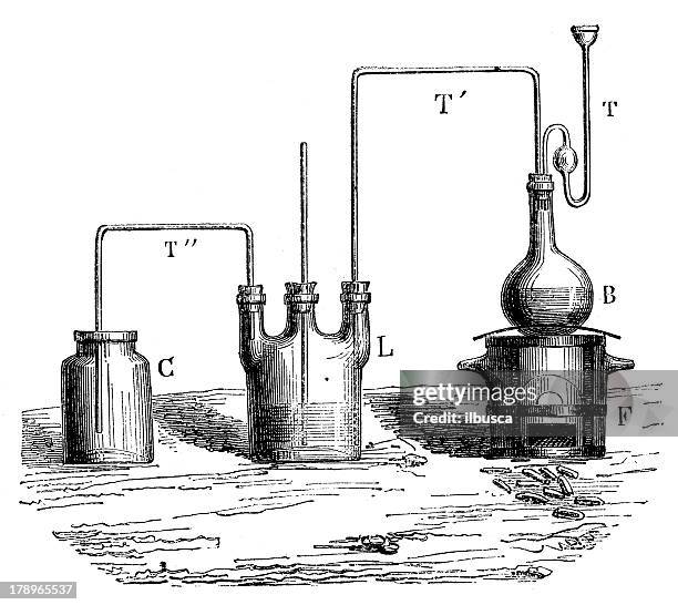 antique scientific chemistry and physics experiments - exploded diagram stock illustrations
