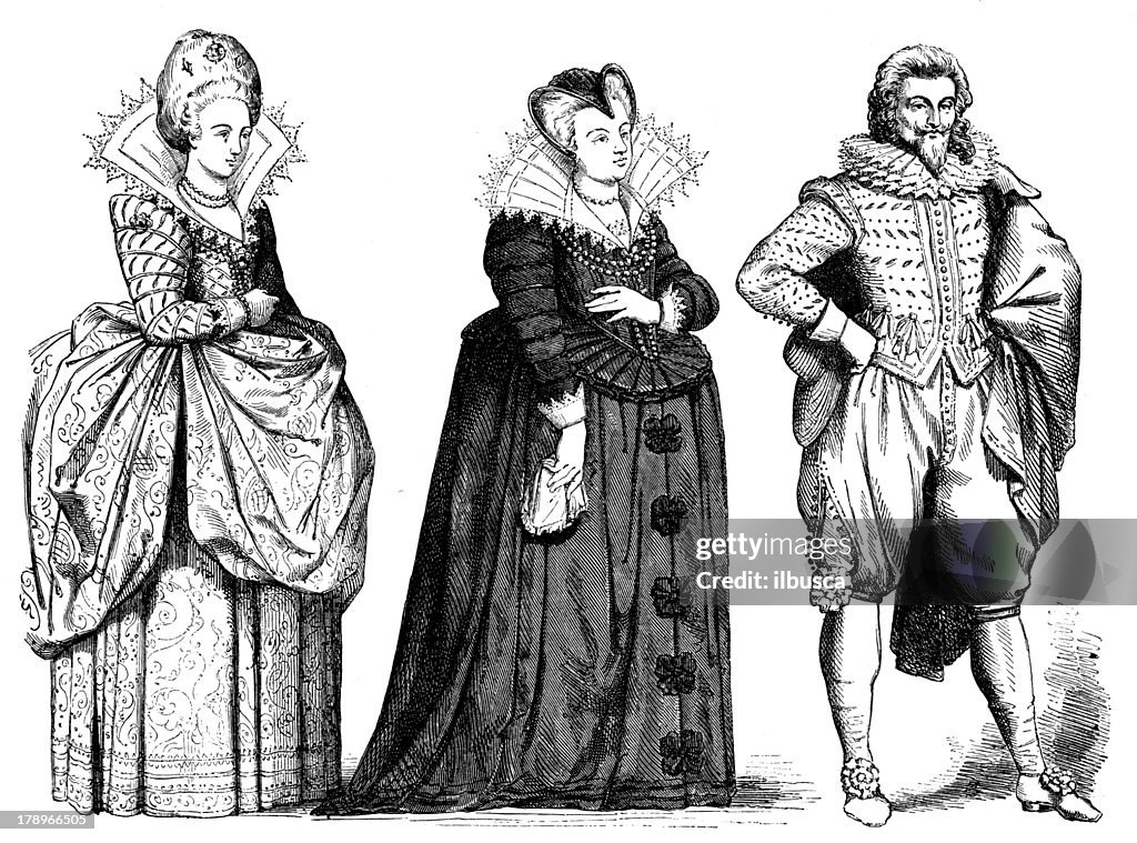 1600s Design Antique Illustration Of Elegant 1600s Traditional Clothing High-Res ...