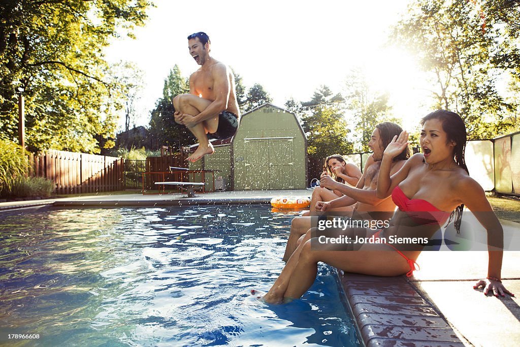 Frour friends enjoying a day at the pool.